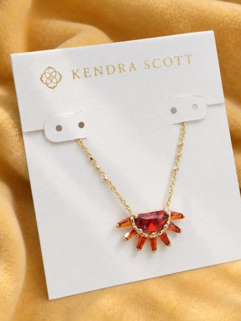 Kendra Scott Samantha Sun Gold Orange Glass Pendant Necklace